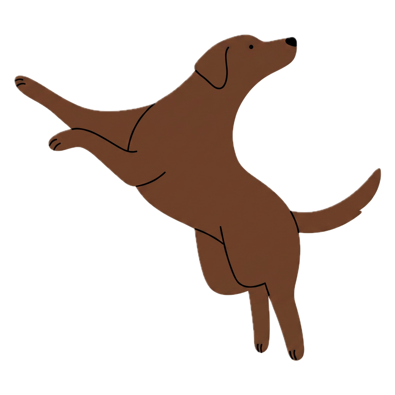 Illustration of a brown dog joyfully leaping through the air with front legs extended and tail raised